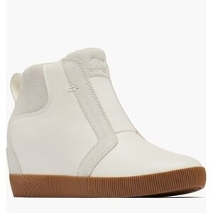 Sorel Out N About Wedge Leather Bootie, Ankle Boots White/Sea Salt, Size 8, NWT‎
